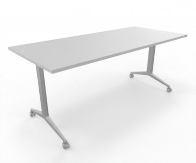 Klapptisch 180 cm breit fahrbar Gestellfarbe Silber Tischplatte Weiß