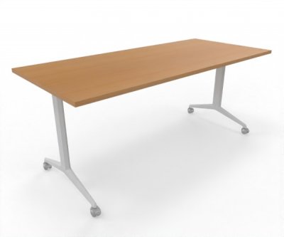 Klapptisch 180 cm breit fahrbar Gestellfarbe Weiß Tischplatte Buche