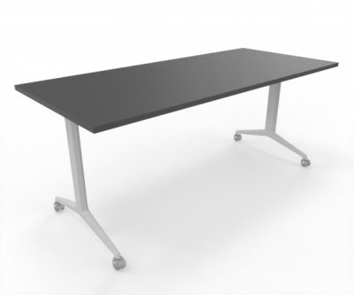 Klapptisch 180 cm breit fahrbar Gestellfarbe Weiß Tischplatte Grafit