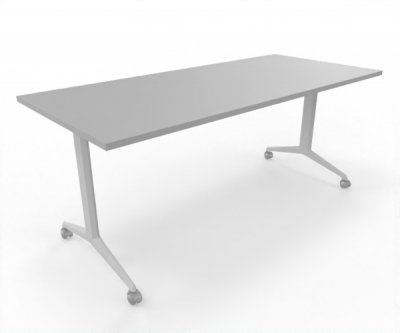 Klapptisch 180 cm breit fahrbar Gestellfarbe Weiß Tischplatte Lichtgrau