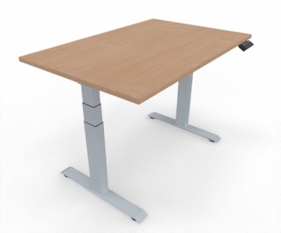 höhenverstellbarer Schreibtisch Elevate Plus 120 x 80 cm Gestell Silber Tischplatte Buche