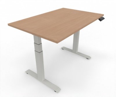 höhenverstellbarer Schreibtisch Elevate Plus 120 x 80 cm Gestell Weiß Tischplatte Buche