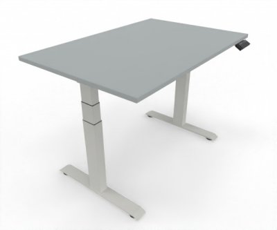 höhenverstellbarer Schreibtisch Elevate Plus 120 x 80 cm Gestell Weiß Tischplatte Lichtgrau