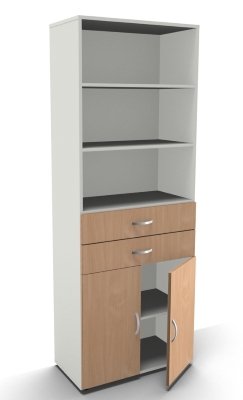 Kombischrank Mega 6 OH mit Schubkasteneinsatz Weiss Buche