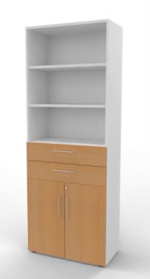 Kombischrank Büroschrank mit Türen und Schubfächern Weiss-Buche