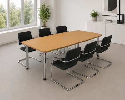 Konferenztisch Tonnenform 220 cm mit 6 Stühlen