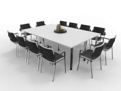 Konfernztisch 240x160 cm mit 12 Stühlen Tischplatten Weiss