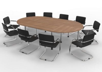 Konferenztisch K28 280x160cm mit 10 Stühlen Tischplatten Nussbaum
