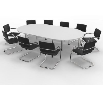Konferenztisch K28 280x160cm mit 10 Stühlen Tischplatten Weiss