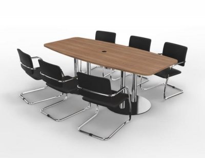Konferenztisch K22 mit 6 Stühlen Tischplatte Nussbaum