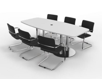 Konferenztisch K22 mit 6 Stühlen Tischplatte Weiss