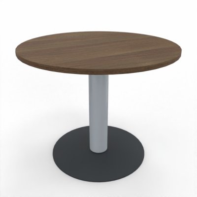 Konferenztisch Mega rund 90 cm mit Säulenfuß Tischplatte Nussbaum