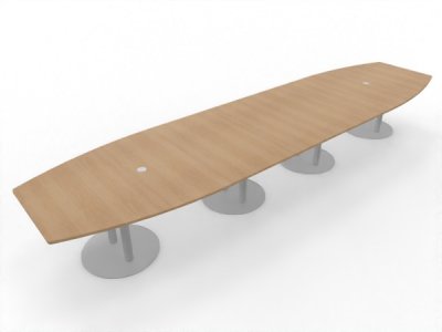 Großer Konferenztisch 520x130 cm mit 4teiliger Tischplatte Tellerfüße silberfarben Dekor Eiche