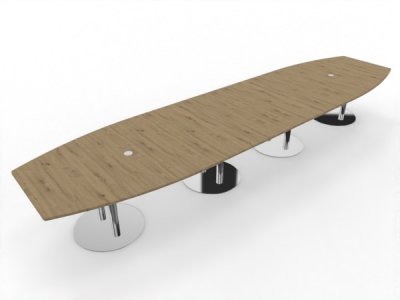 Großer Konferenztisch 520x130 cm mit 4teiliger Tischplatte Tellerfüße verchromt Dekor Asteiche