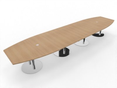 Großer Konferenztisch 520x130 cm mit 4teiliger Tischplatte Tellerfüße verchromt Dekor Eiche