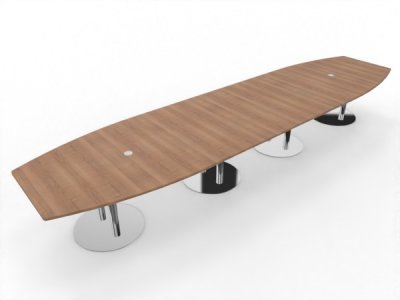 Großer Konferenztisch 520x130 cm mit 4teiliger Tischplatte Tellerfüße verchromt Dekor Nussbaum