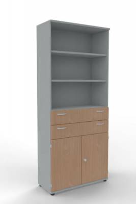 Modulschrank TEN 100 cm breit 6 Ordnerhöhen Lichtgrau-Buche