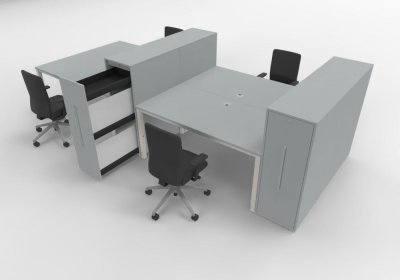 4er Teamarbeitsplatz PM1 mit Hochcontainern Lichtgrau