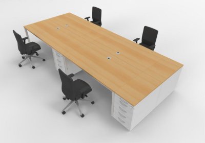 Teamarbeitsplatz PM4 für 4 Personen Weiß-Buche