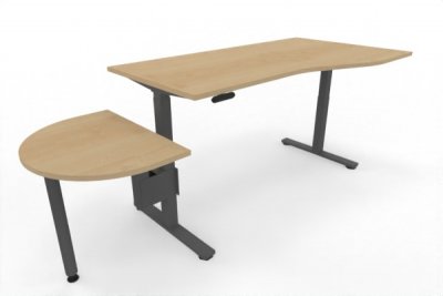 PC-Schreibtisch 180 cm elektrisch höhenverstellbar mit Anbautisch 60 cm Tischplatte Ahorn Gestell Grafit