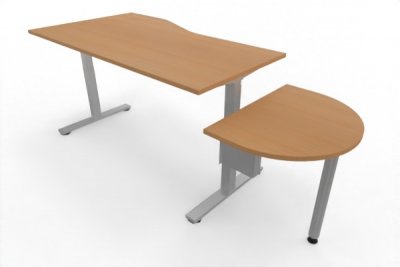 PC-Schreibtisch 180 cm elektrisch höhenverstellbar mit Anbautisch 60 cm Tischplatte Buche Gestell Silber