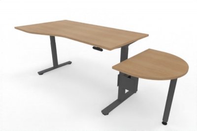PC-Schreibtisch 180 cm elektrisch höhenverstellbar mit Anbautisch 60 cm Tischplatte Eiche Gestell Grafit
