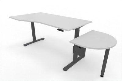 PC-Schreibtisch 180 cm elektrisch höhenverstellbar mit Anbautisch 60 cm Tischplatte Weiß Gestell Grafit