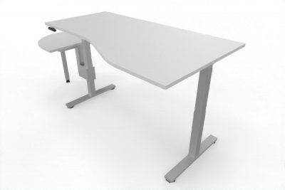 PC-Schreibtisch 180 cm elektrisch höhenverstellbar mit Anbautisch 60 cm Tischplatte Weiß Gestell Silber
