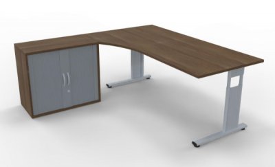 PC-Schreibtisch links mit Rollladenschrank Nussbaum