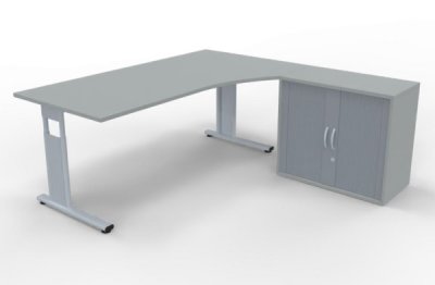 PC-Schreibtisch rechts mit Rollladenschrank Lichtgrau