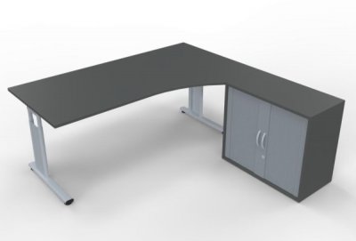 PC-Schreibtisch rechts mit Rollladenschrank Onyxgrau