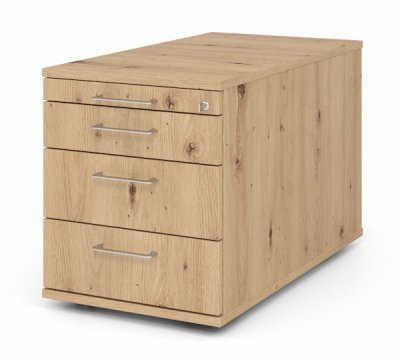 Rollcontainer Multi 80 cm tief 3 Schubladen Dekor Asteiche Bügelgriffe