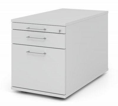Rollcontainer Multi 80 cm tief mit Hängeregister Dekor Lichtgrau Bügelgriffe