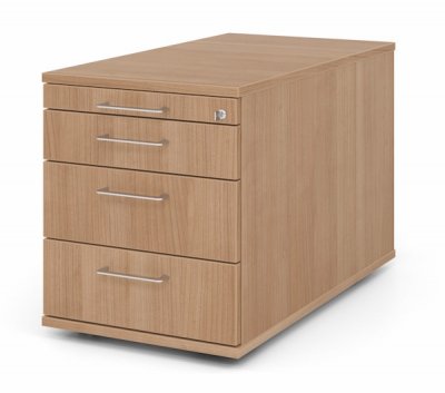 Rollcontainer Multi 80 cm tief 3 Schubladen Dekor Nussbaum Bügelgriffe