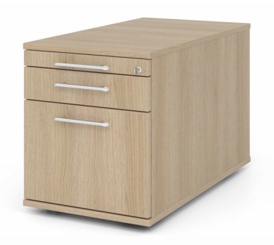 Rollcontainer Multi 80 cm tief mit Hängeregisterauszug Dekor Eiche Relinggriffe