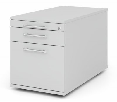 Rollcontainer Multi 80 cm tief mit Hängeregisterauszug Dekor Lichtgrau Relinggriffe