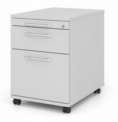 Rollcontainer Multi mit Hängeregisterauszug Dekor Lichtgrau Relinggriffe