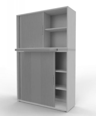 Rollladenschrank 5 Ordnerhöhen 2teilig mit Auszugsplatte Weiß