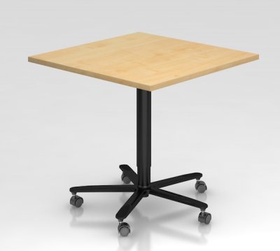 Säulenhubtisch 80 x 80 x 72 bis 114 cm Säule schwarz Dekor Ahorn