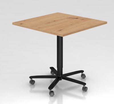 Säulenhubtisch 80 x 80 x 72 bis 114 cm Säule schwarz Dekor Asteiche