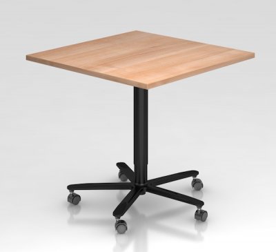 Säulenhubtisch 80 x 80 x 72 bis 114 cm Säule schwarz Dekor Nussbaum