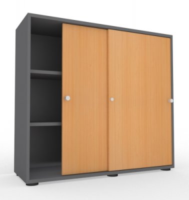 Schiebetürenschrank Master 3 Ordnerhöhen Grafit/Buche