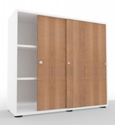 Schiebetürenschrank Master 3 Ordnerhöhen Weiß/Nussbaum