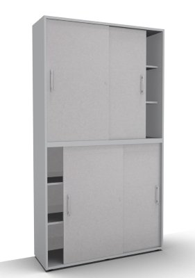 Schiebetürenschrank Multi 2teilig 6 Ordnerhöhen Lichtgrau Silber