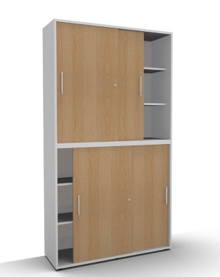 Schiebetürenschrank Multi 2teilig 6 Ordnerhöhen Weiss Eiche