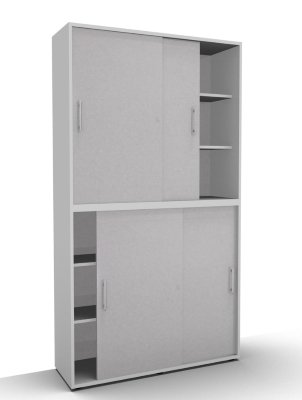 Schiebetürenschrank Multi 2teilig 6 Ordnerhöhen Weiss Silber
