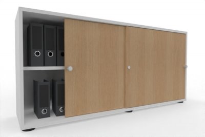 Schiebetürenschrank Master 160 cm breit 2 Ordnerhöhen Korpus Weiß Türen Eiche