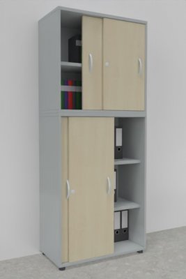 Schiebetürenschrank Mega 2teilig 195 cm hoch 80 cm breit Korpus Lichtgrau Türen Ahorn