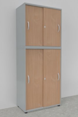 Schiebetürenschrank Mega 2teilig 195 cm hoch 80 cm breit Korpus Lichtgrau Türen Buche