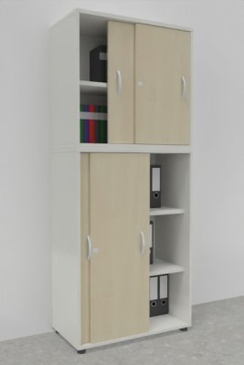 Schiebetürenschrank Mega 2teilig 195 cm hoch 80 cm breit Korpus Weiß Türen Ahorn